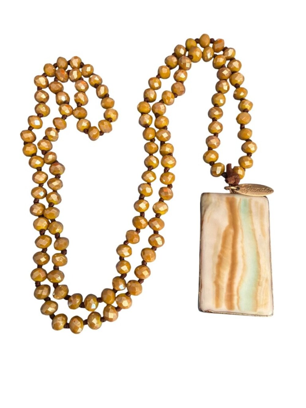 Plunder Annalyse Necklace Marble Pendant Gold Tone Mustard Yellow 38" - Picture 1 of 5
